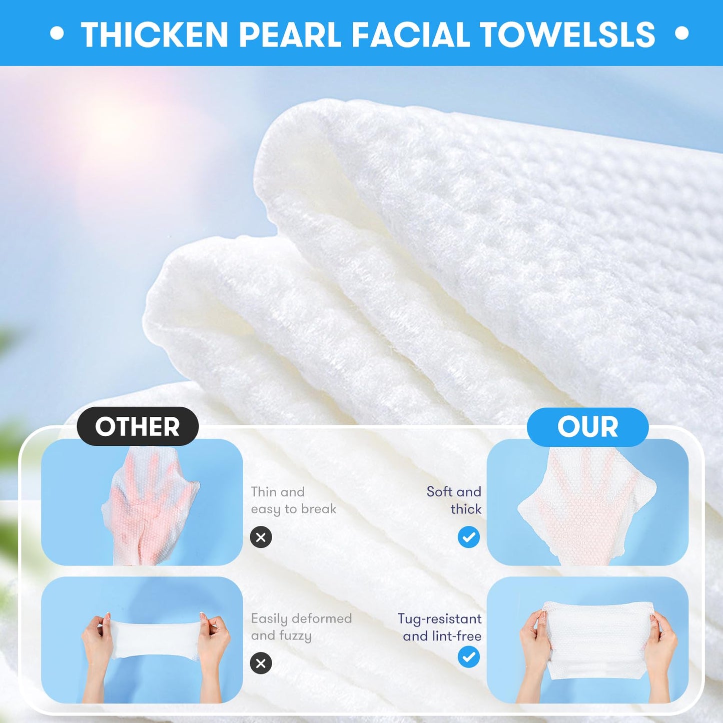 Beauntangly Disposable Face Towel, Soft & Thick Lint-Free Biodegradable Face Towelettes, Makeup Remover Dry Wipes, Facial Tissue for Camping Travel Essentials, 25 Count