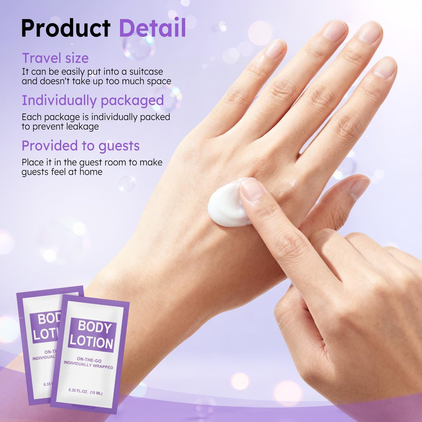 Xuezoioy Travel Size Body Lotion Packets Bulk Pack of 200,Individually Wrapped 0.35 fl oz (10 ml) Disposable Small Mini Body Lotion Pack Toiletries Supplies for Hotel,Guests,Homeless,Charity,Gym
