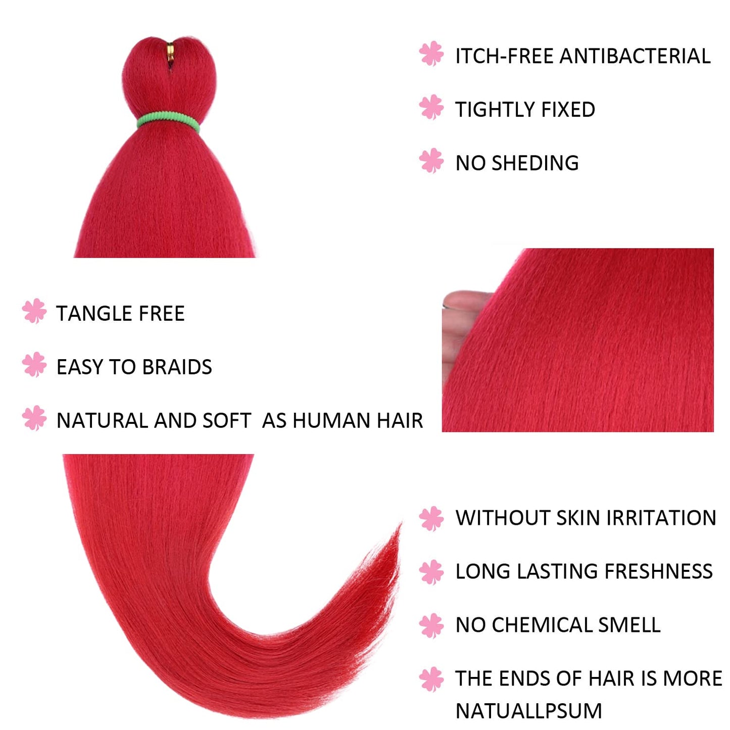 Leeven 26 Inch Red Pre Stretched Braiding Hair 3 Pack Braiding Hair Blue Braiding Hair Extensions For Braiding Crochet Hair (Red#)