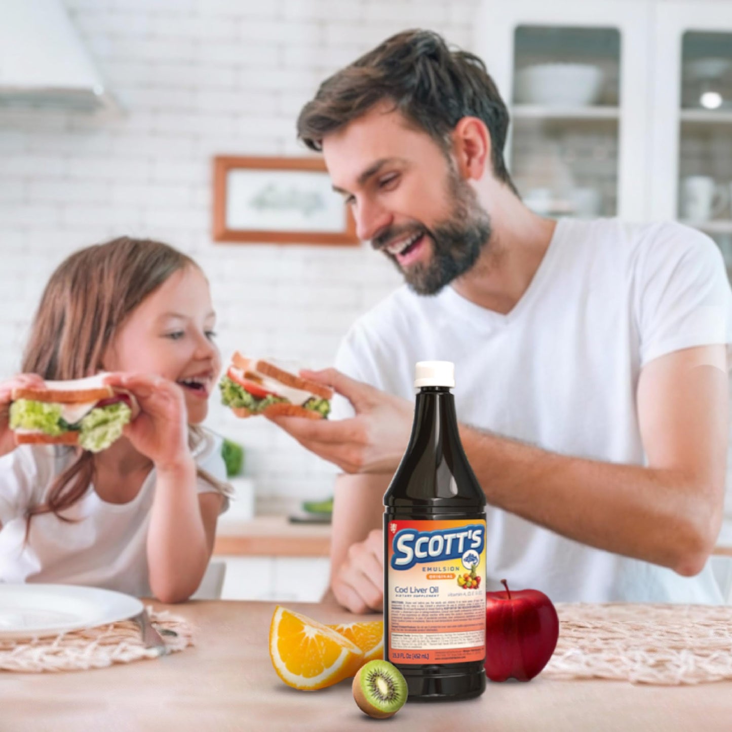 SCOTT'S EMULSION Cod Liver Oil Liquid – Fruits Flavor – Family Size – Supports Growth, Immunity & Bone Health – Rich in Omega 3 & Vitamins A+D – Easy-to-Take Fish Oil for Kids & Adults – 15.3 Fl Oz