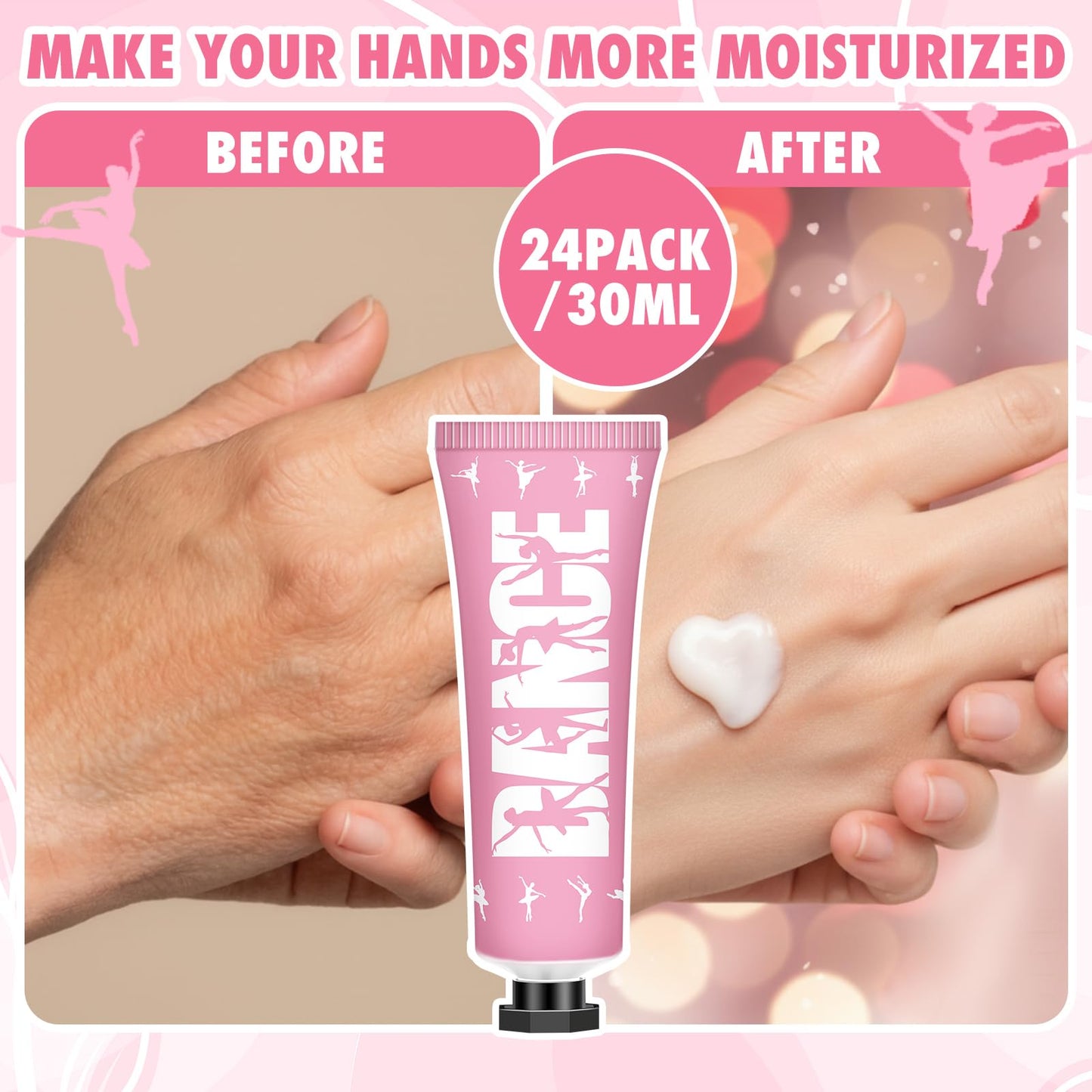 Loopeer 24 Pack Dance Themed Hand Cream Bulk Dancer Team Gifts Dance Competition Recital Party Favors Ballet Mini Hand Lotion Moisturizing for Women Dancing Graduation Teacher Ballet Ballerina Lovers