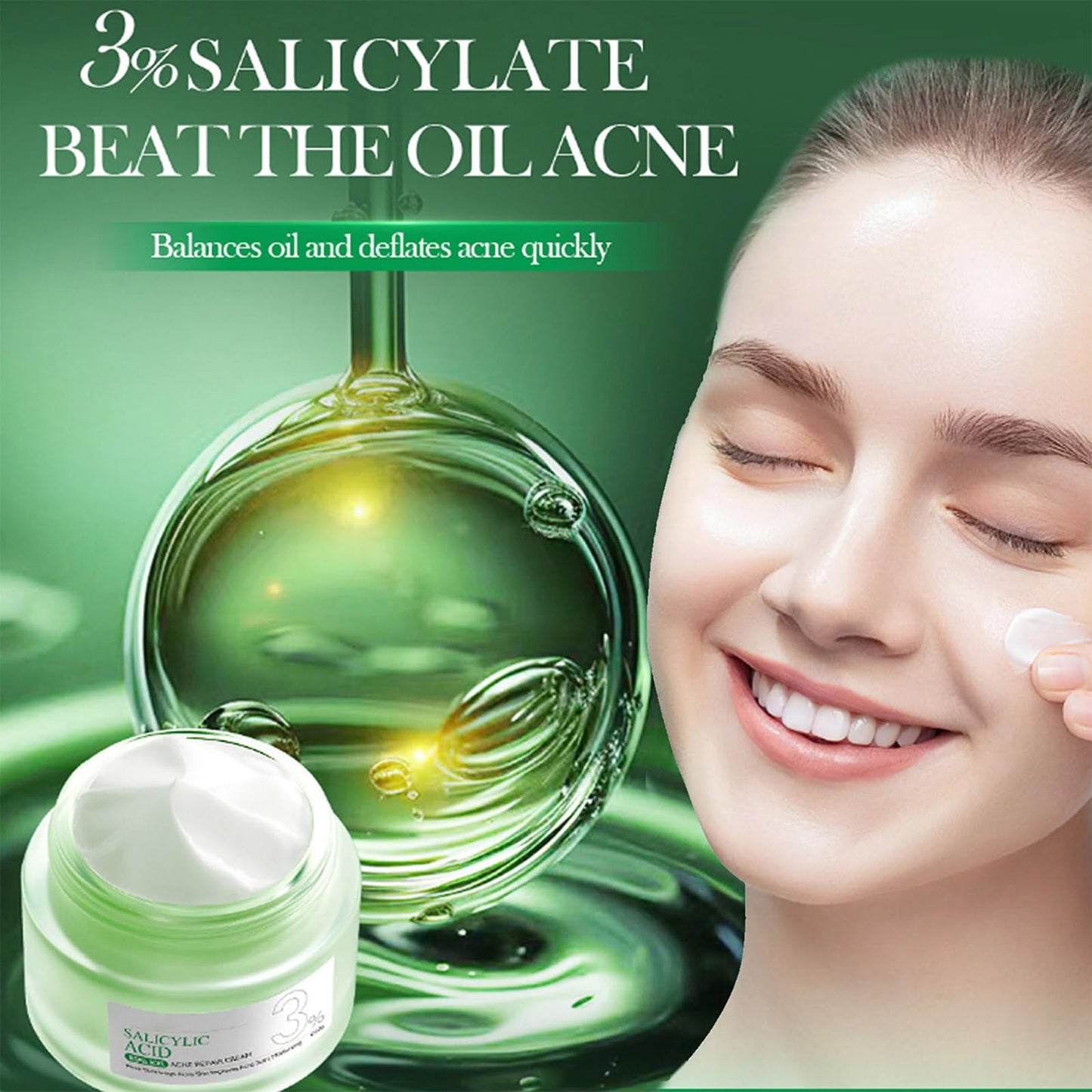 Grospe Salicylic Acid Repair Cream,Salicylic Acid Face Moisturizer,Pore Shrinkage Acne Skin Improves Acine Scars Motsturizing,Suitable for Oily, Acne Prone Skin 50g