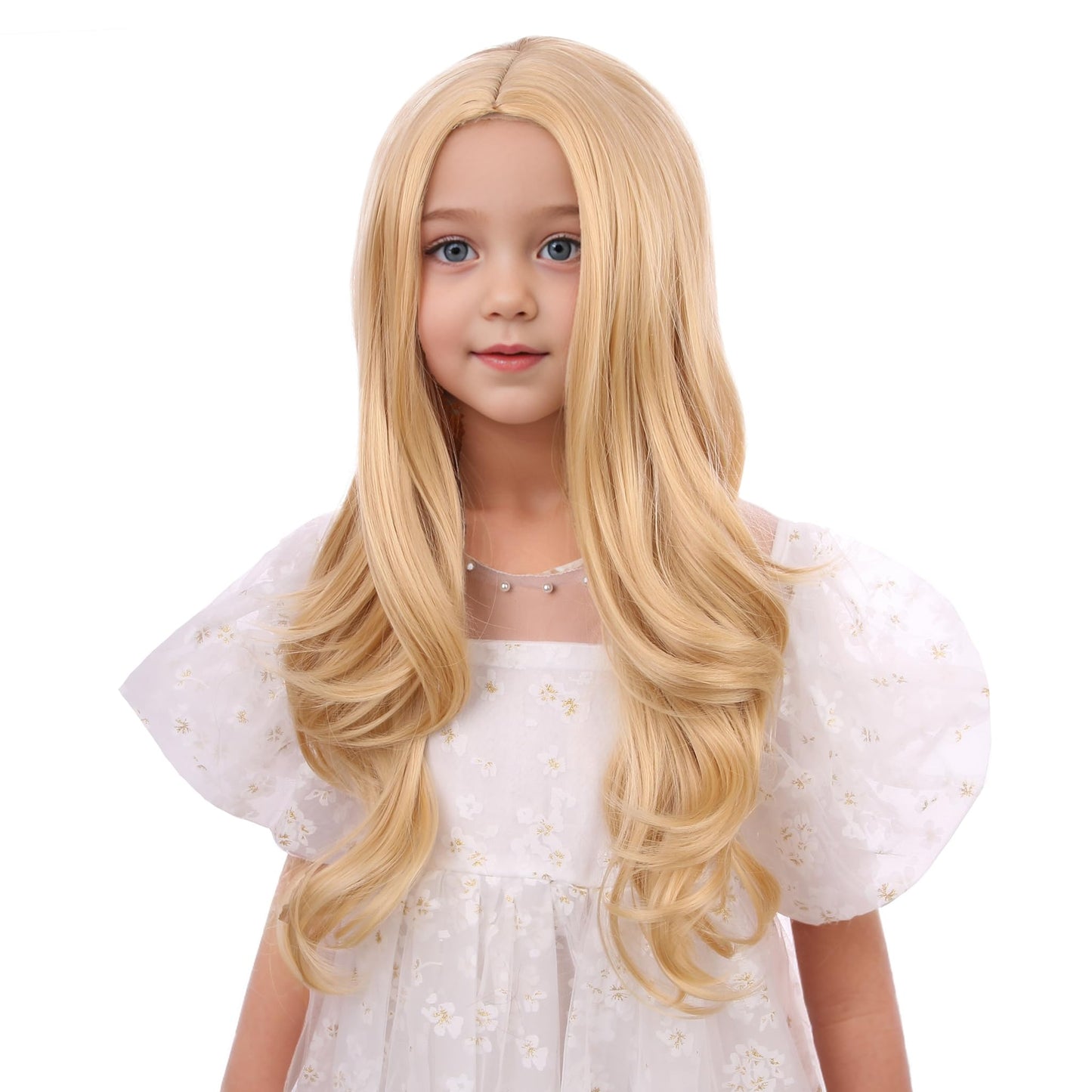 Edivd Girls Light Blonde Wig Kids Long Mixed Blonde Wavy Curly Wig Girls Blonde Middle Part Wig Heat Resistant Synthetic Wig with Wig Cap