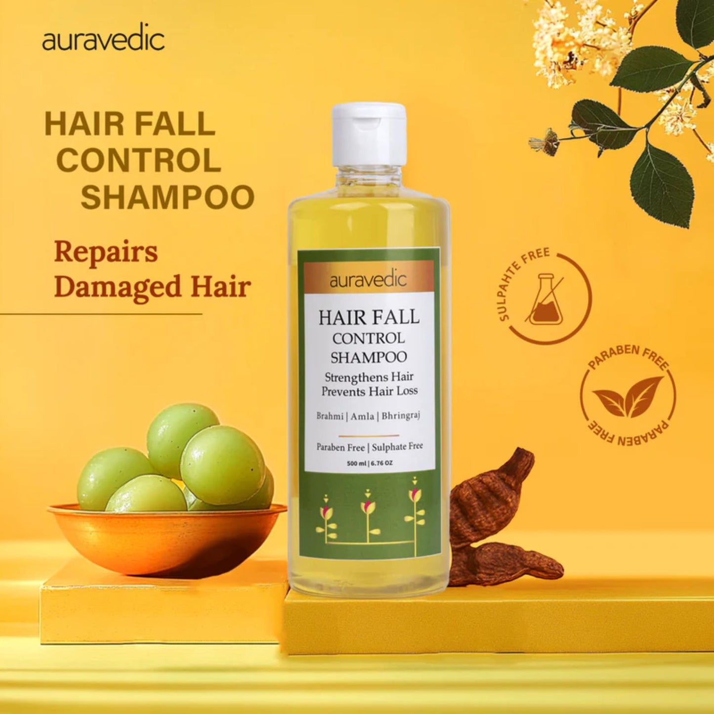 Auravedic Hair Loss Shampoo for Thinning Hair | Hair Growth & Thickening with Bhringraj, Amla & Brahmi | Reduces Hair Fall & Breakage | Sulfate Free Color Safe for Women & Men | 16.91 Fl Oz (500ml)
