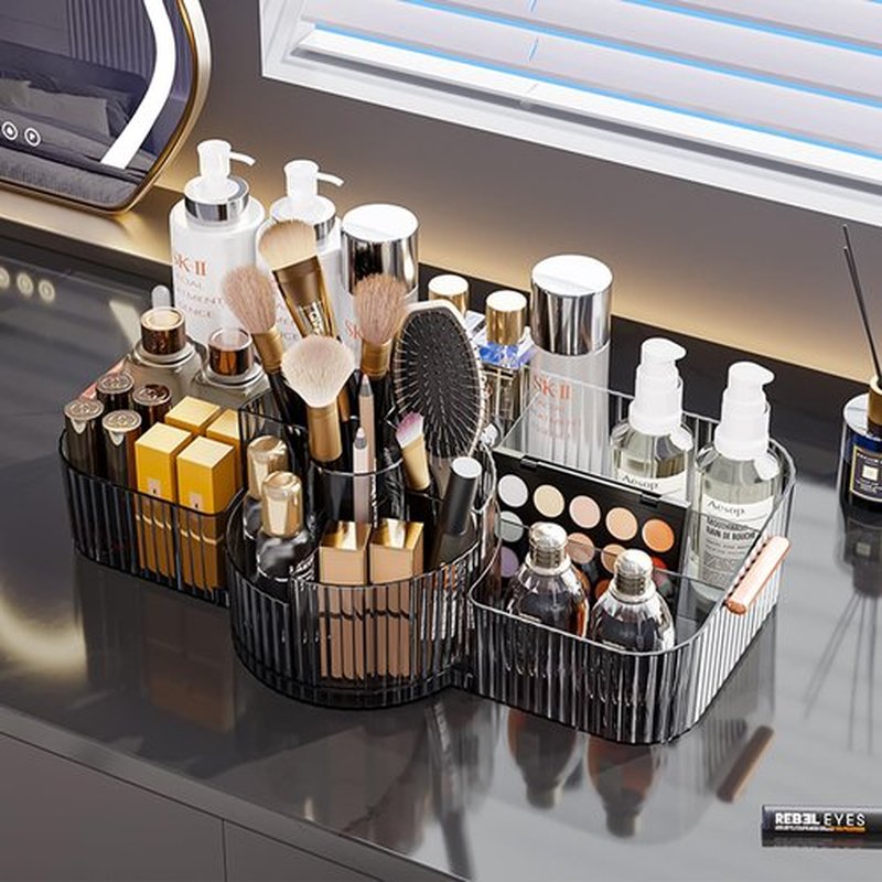 Aieyaki Rotating Makeup Organizer Cosmetic Display Case, Used for Vanity Makeup Brushes, Lipstick, Perfume and Various Skin Care Products - Spacious and Fashionable Storage Solution(Transparent Grey)