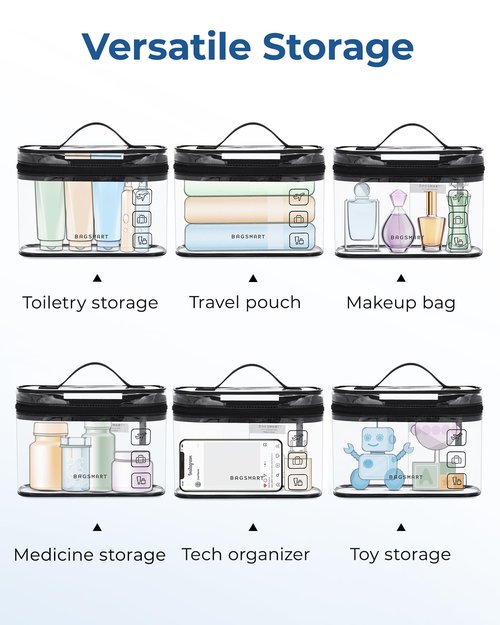 BAGSMART TSA Approved Toiletry Bag, 2 Pack Clear Makeup Cosmetic Bag Organizer, Quart Size Travel Bag for Toiletries, Carry-on Travel Accessories Essentials, Gray-2pcs