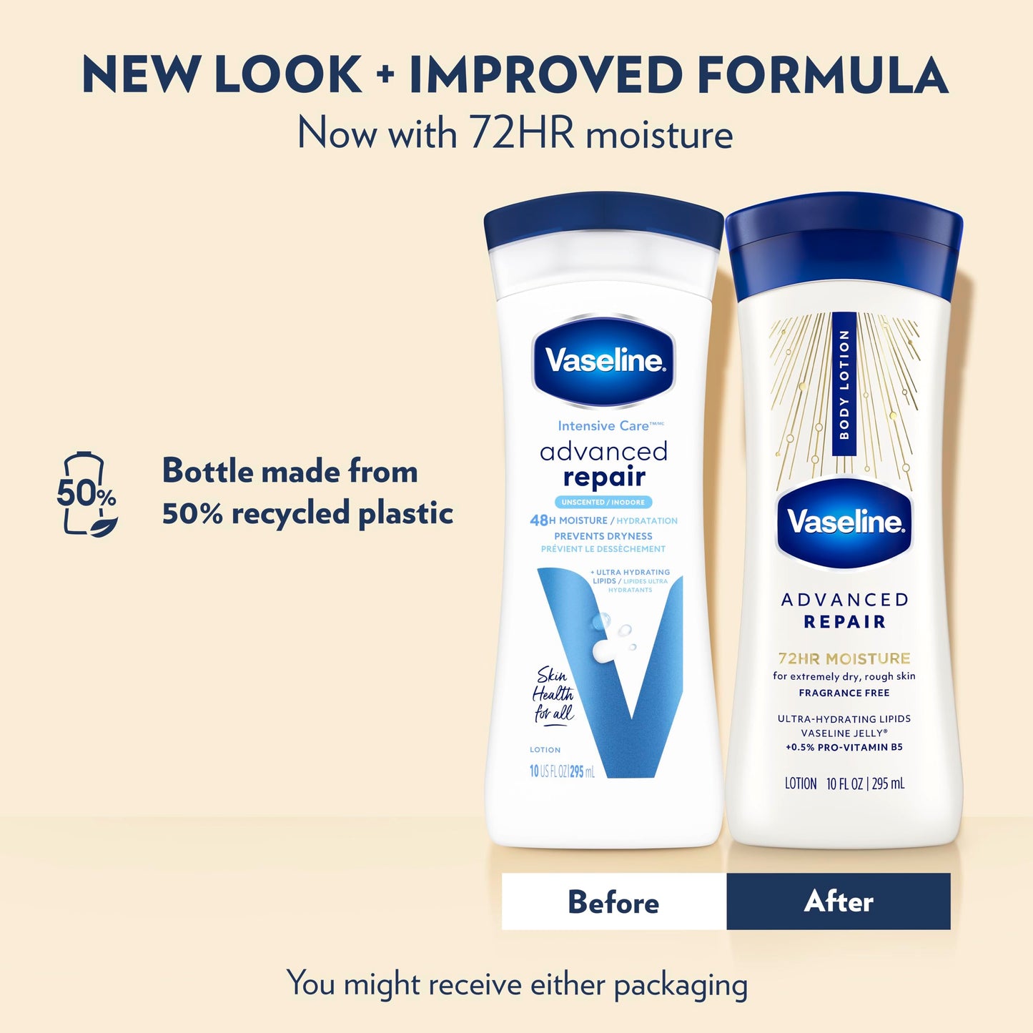 Vaseline Intensive Care Body Lotion for Dry Skin Advanced Repair Unscented Lotion Made with Ultra-Hydrating Lipids + Vaseline Jelly to Repair Extremely Dry Skin 10 oz