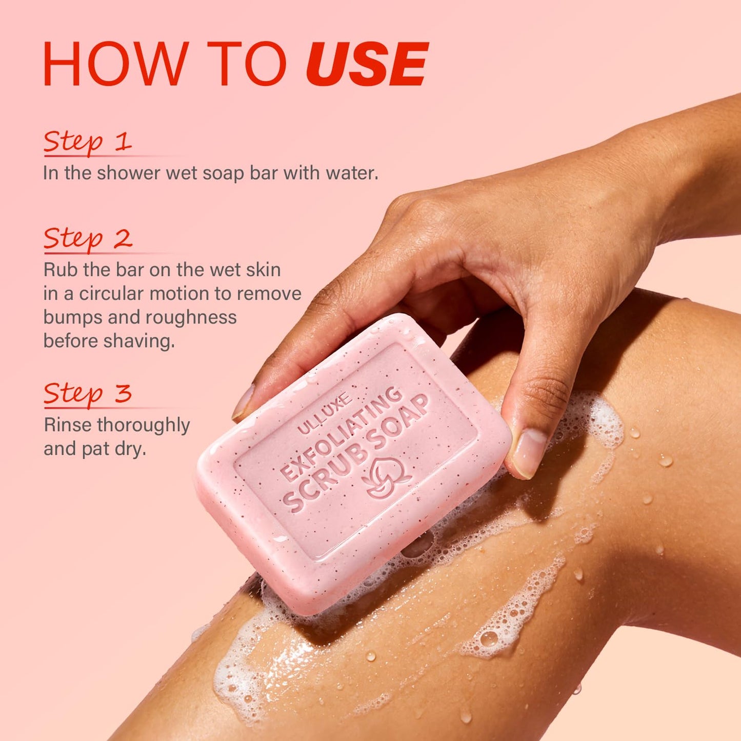 Body Scrub Soap Bar, Peach Exfoliating Bar Soap for Bikini Area Underarm & Bumpy Skin, Pre-Shave Softening Bar Soaps with BHA Salicylic Acid & Moisturizing Shea Butter, All Skin Types, 3.53 oz Each