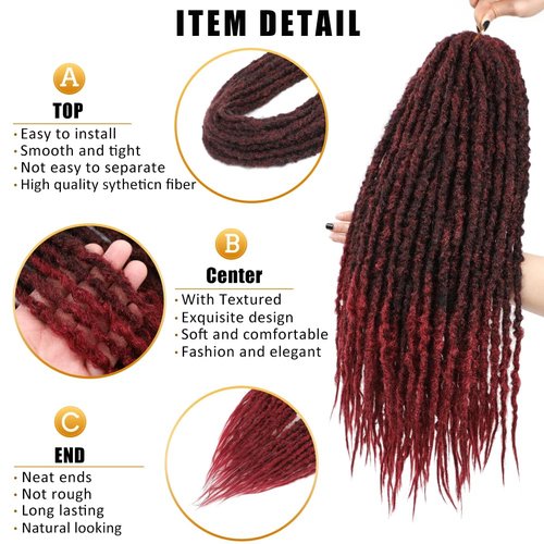 Aguacor Synthetic Textured Dreadlocks Straight Double Ended Dreadlock Extensions with Texture 20inches 5 Strands Thin Soft DE Dreadlock Extensions for Women (5 Strands, 1B/Bug)