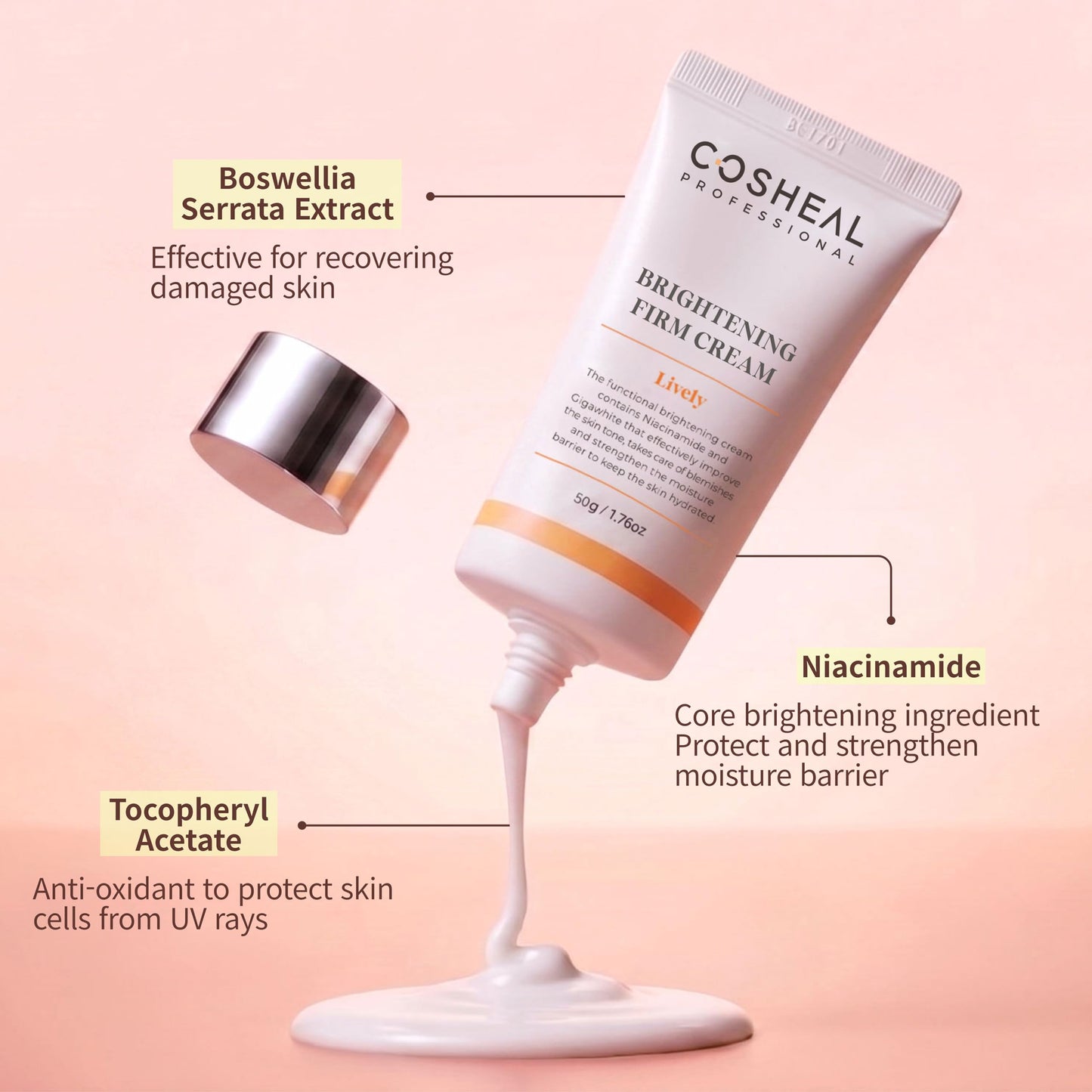 COSHEAL Brightening Firm Cream - Glow Boosting & Lifting Face Moisturizer for Dark Spots with Niacinamide, Peptides & Boswellia