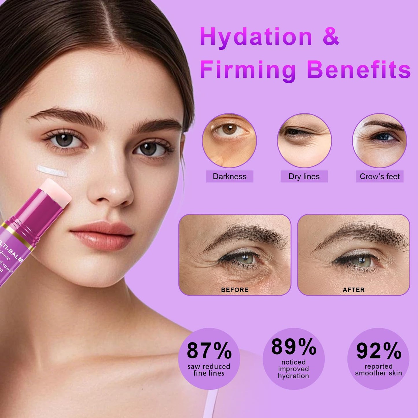 Josmon 2 PCS Multi Balm, Volume Multi Balm Stick, Collagen Moisturizing Stick for Face, Eyes, Neck, Lips, Hydrating And Firming Skin, For Most Skin Types,Violet