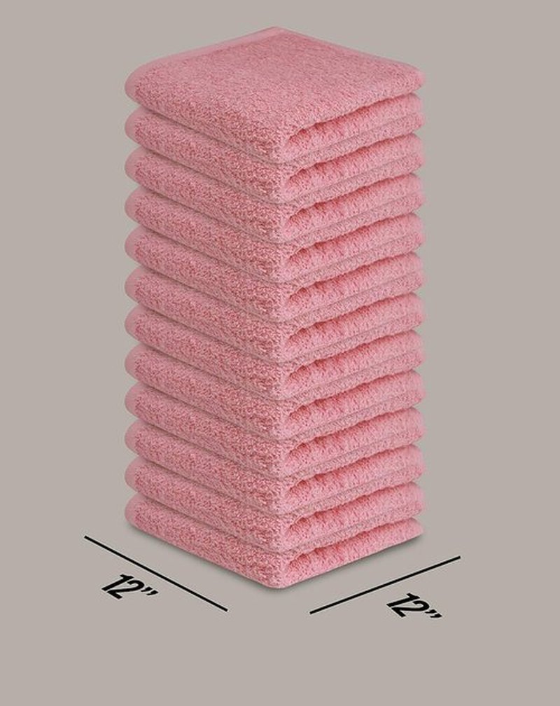 Softolle 100% Cotton Ring Spun Wash Cloths – Bulk Pack of Washcloths – 12x12 Inches – Wash Cloth for Face, Highly Absorbent, Soft and Face Towels (Pink, 24 Pack)