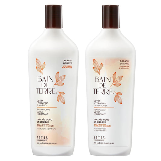 Bain de Terre Coconut Papaya Ultra Hydrating Shampoo, Moisture Quench for Dry, Damaged Hair, with Argan & Monoi Oils, Paraben-Free, Color-Safe, Vegan