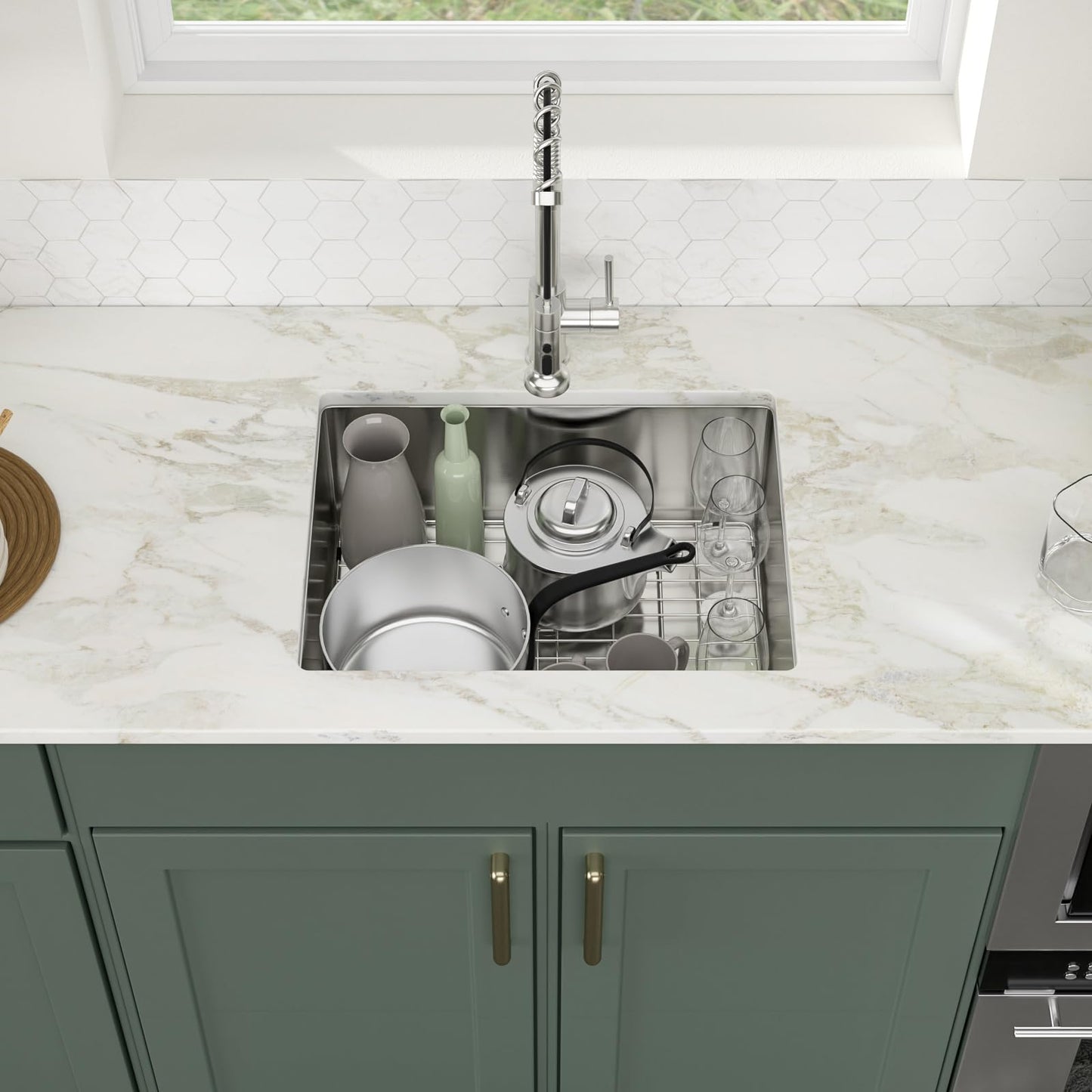 Logmey 23 Inch Undermount Kitchen Sink - 23x18 In Handmade Stainless Steel kitchen Sinks Undermount Bar Sink Single Bowl 16 Gauge RV Sinks Prep Basin 23x18x9 Inches