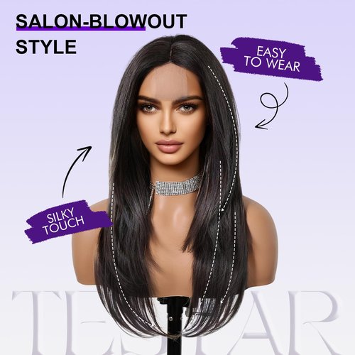 testar Long Black Wigs For Women Black Layered Wigs Lace In Hairline Natural Looking Heat Resistant Synthetic Wigs for Daily Party Use 26 In