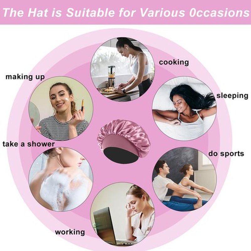 4PCS Silk Bonnet for Sleeping,Hair Wrap Satin Bonnets Shower Cap for Black Women Men, Elastic Wide Band Hair Bonnet Cap for Sleeping Curly Hair(Black & Bean Paste Pink & Purple & Brown)