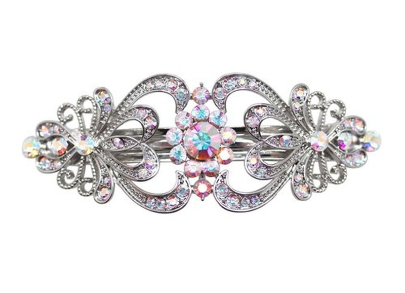 Faship Gorgeous AB Crystal Hearts And Floral Hair Barrette