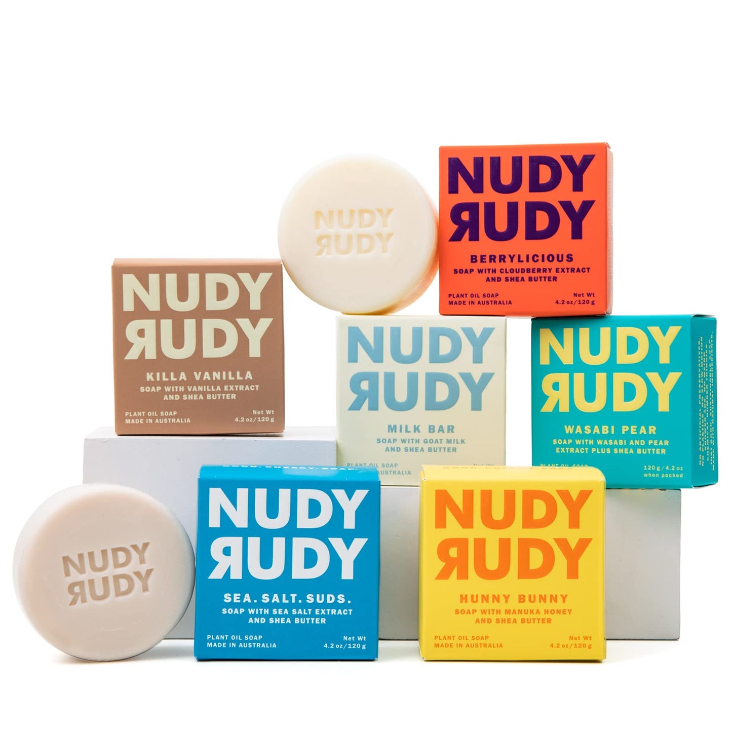 Nudy Rudy, Variety Pack of 6 Shea Butter Soap Bars | Made in Australia | Gift Set for Men & Women | Natural Ingredients | No Harsh Chemicals | Life Pro Tip Bundle | 4.2 oz Each