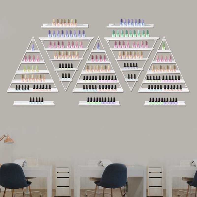 LEYSRIS Wall-Mounted Nail Polish Rack, Set of 10 Triangular White Nail Polish Shelf Lipstick Perfume Cosmetic Display Shelf for Home Spa Nail Salon Shop
