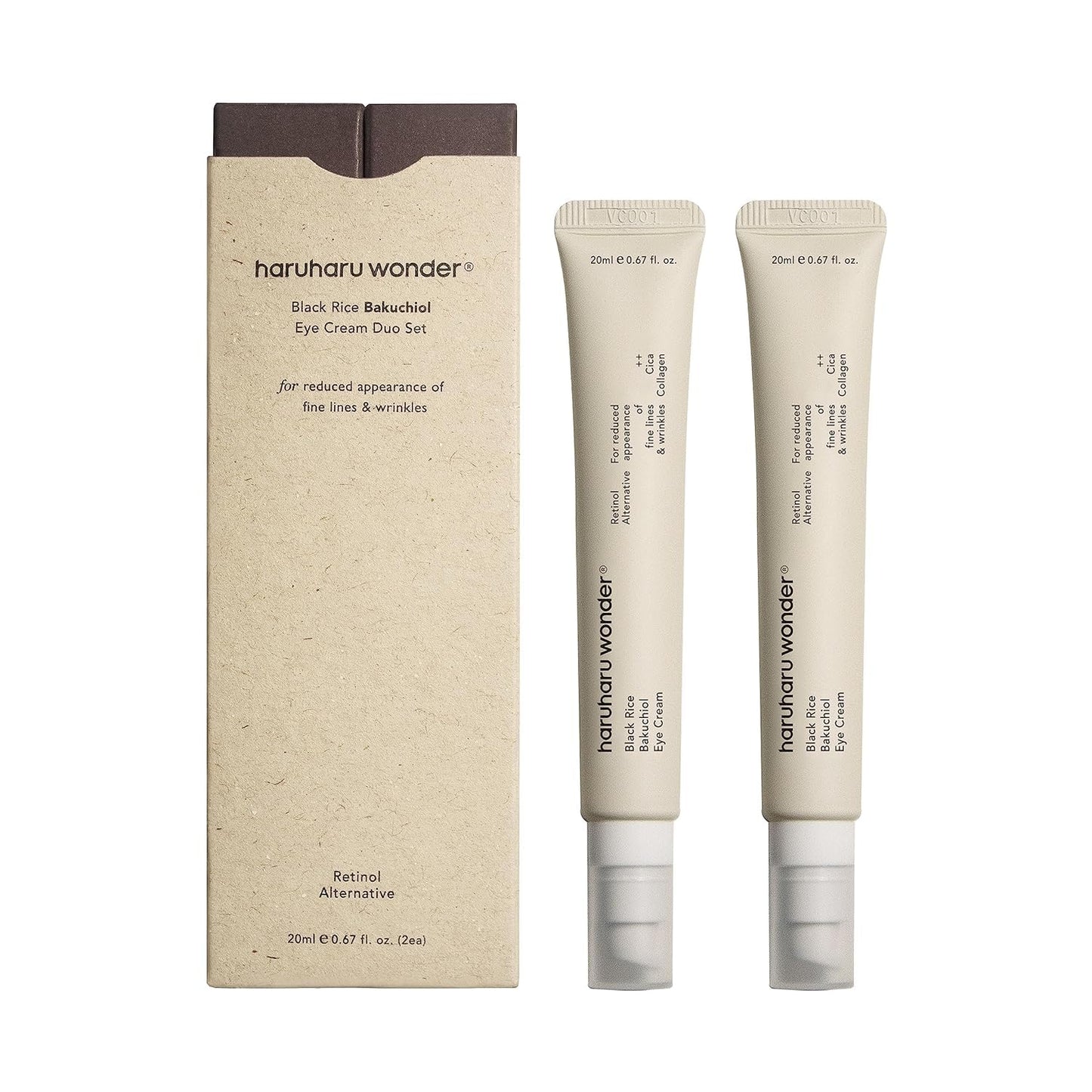 HARUHARU wonder Black Rice Bakuchiol Eye Cream, Smooths Fine Lines & Crow’s Feet, Reduces Puffiness & Dark Circles, Lightweight Day and Night Care, 1.34 fl. oz (Duo Set)