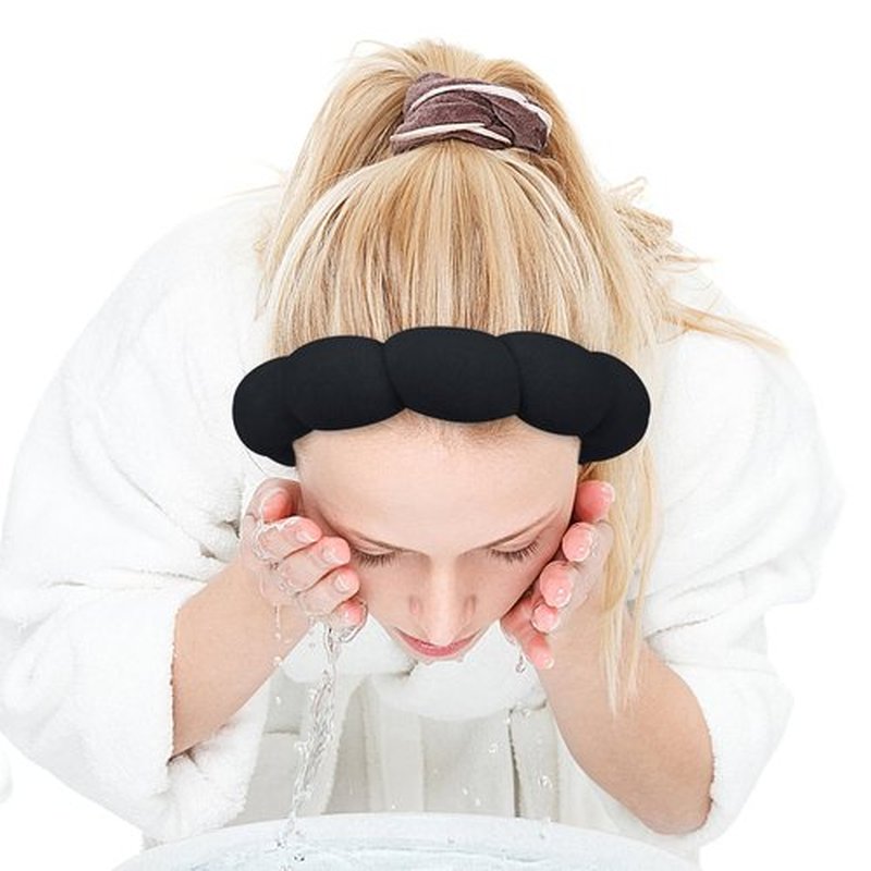 Zkptops Spa Headbands for Washing Face or Facial Sponge Makeup Skin Care Headband Wristband Set Towel Bubble Soft Sponge Hairband for Women Girls Puffy Winter Non Slip Thick Thin Hair Accessory(Black)