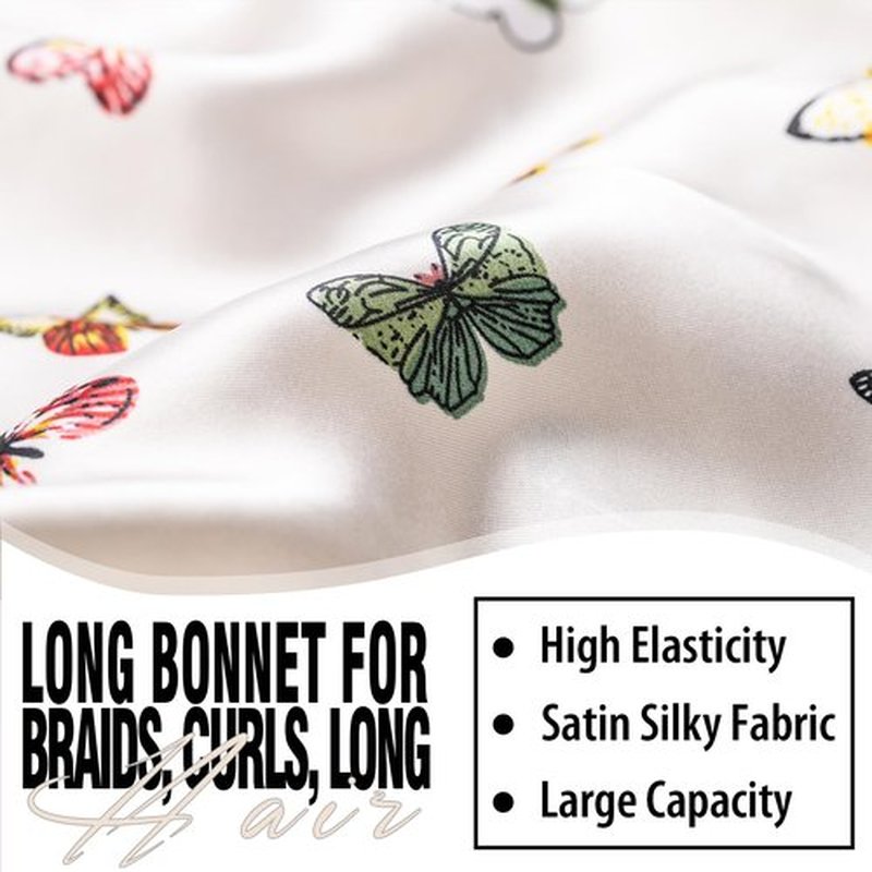 2Pcs Bonnets for Black Women Braid Bonnet, Large Long Satin Bonnet for Braids, Silk Bonnet with Stretchy Tie Band Sleep Cap Hair (2Pcs-Black-Silver Pattern)