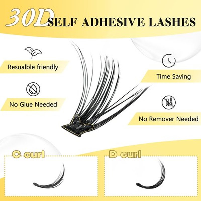 LANKIZ Self Adhesive Lashes Clusters, 160pcs Reusable Self Adhesive Eyelashes, 30D No Glue Individual Lashes, Natural Pre Glued Eyelashes Wispy, DIY Glueless Adhesive Lashes