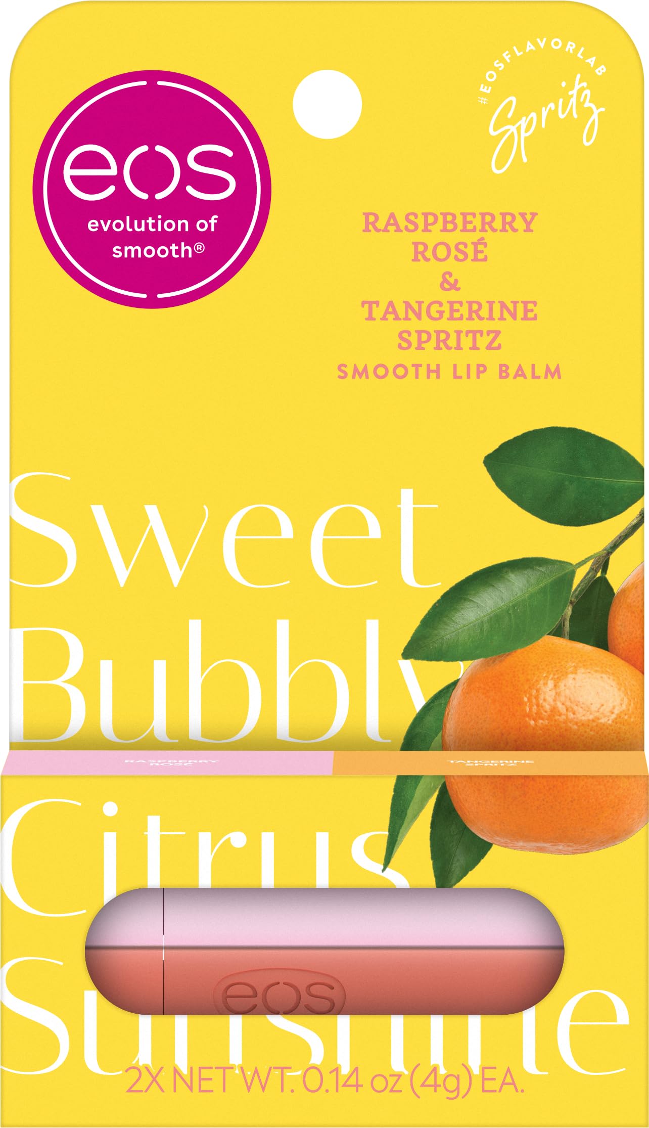 eos Limited Edition Lip Balm, Raspberry Rosé, Tangerine Spritz - Moisturizing, Hydrating Lip Balm, For Dry Lips, Shea Butter, Gift Set, Cruelty-Free, 0.14 oz, 2-Pack