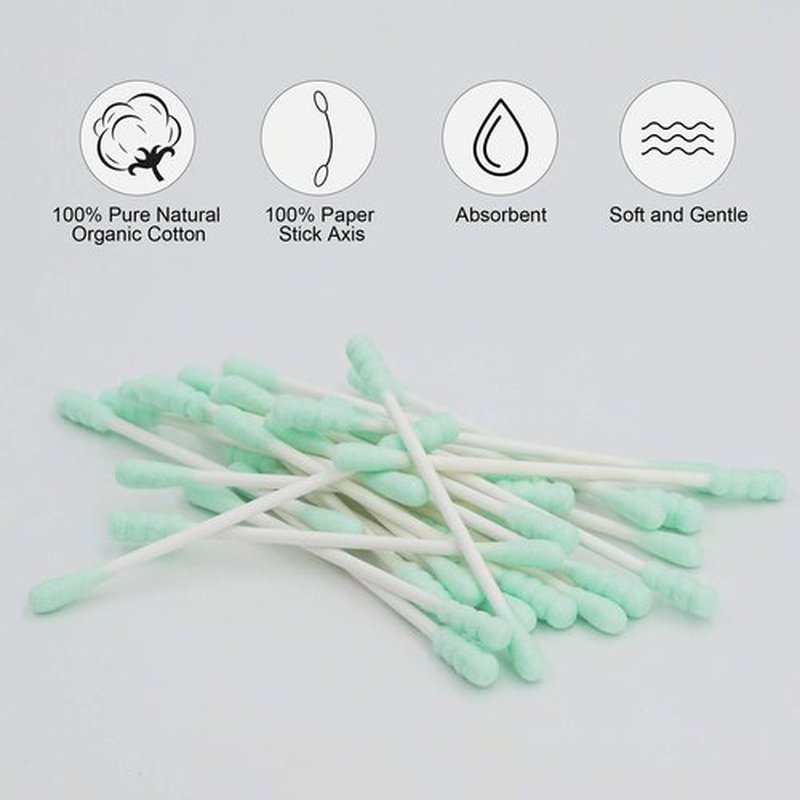 HOMEFOX Green Cotton Swabs Spiral - 600 Count Organic Cotton Buds Double Side Tightly Wrapped Cotton Tips Paper Stick Soft Gentle Lint-Free Cruelty-Free, Round & Spiral (Green)