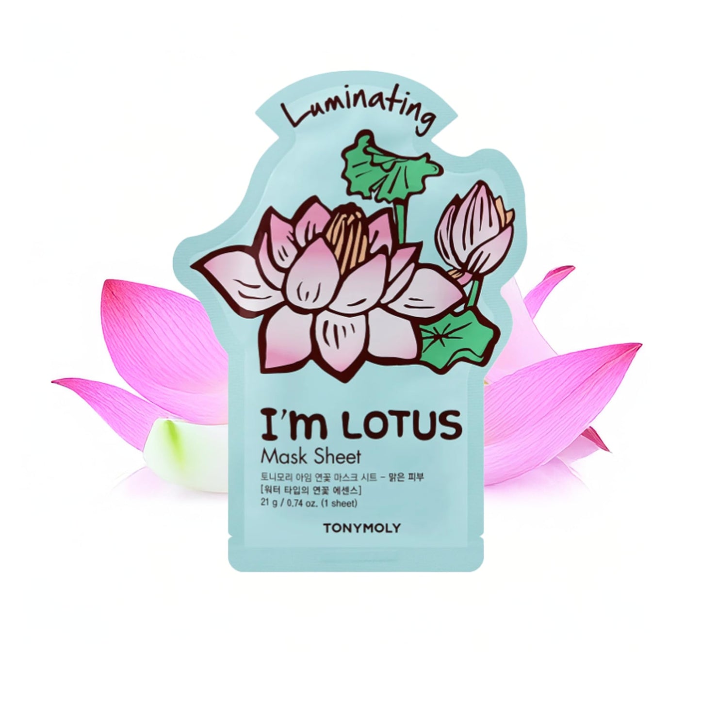 TONYMOLY I’m Lotus Luminating Sheet Mask – Korean Skincare Face Mask with Lotus Extract, Hydrating & Moisturizing Essence for Radiant, Glowing Skin, Soothing Vitamin-Infused Facial Sheet