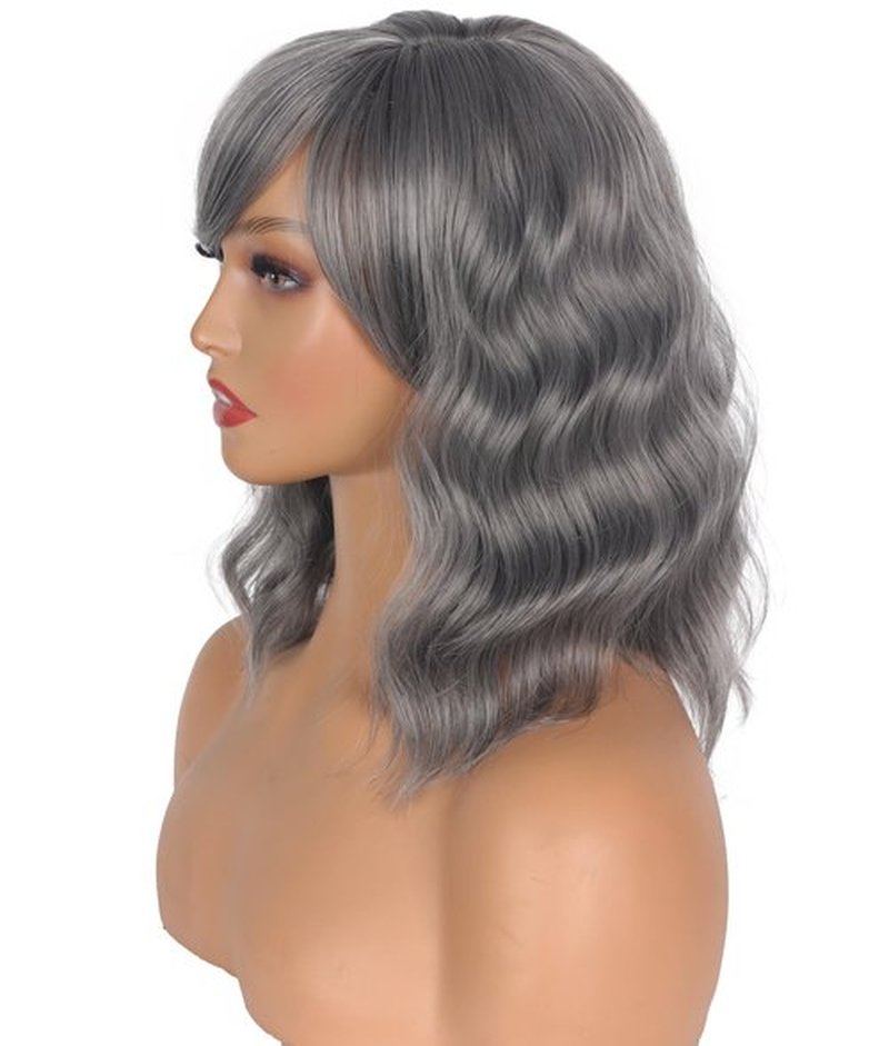 Short Wavy Gray Wigs For Black Women With Bangs Silver Grey Wavy Wigs Salt And Pepper Wigs For Women