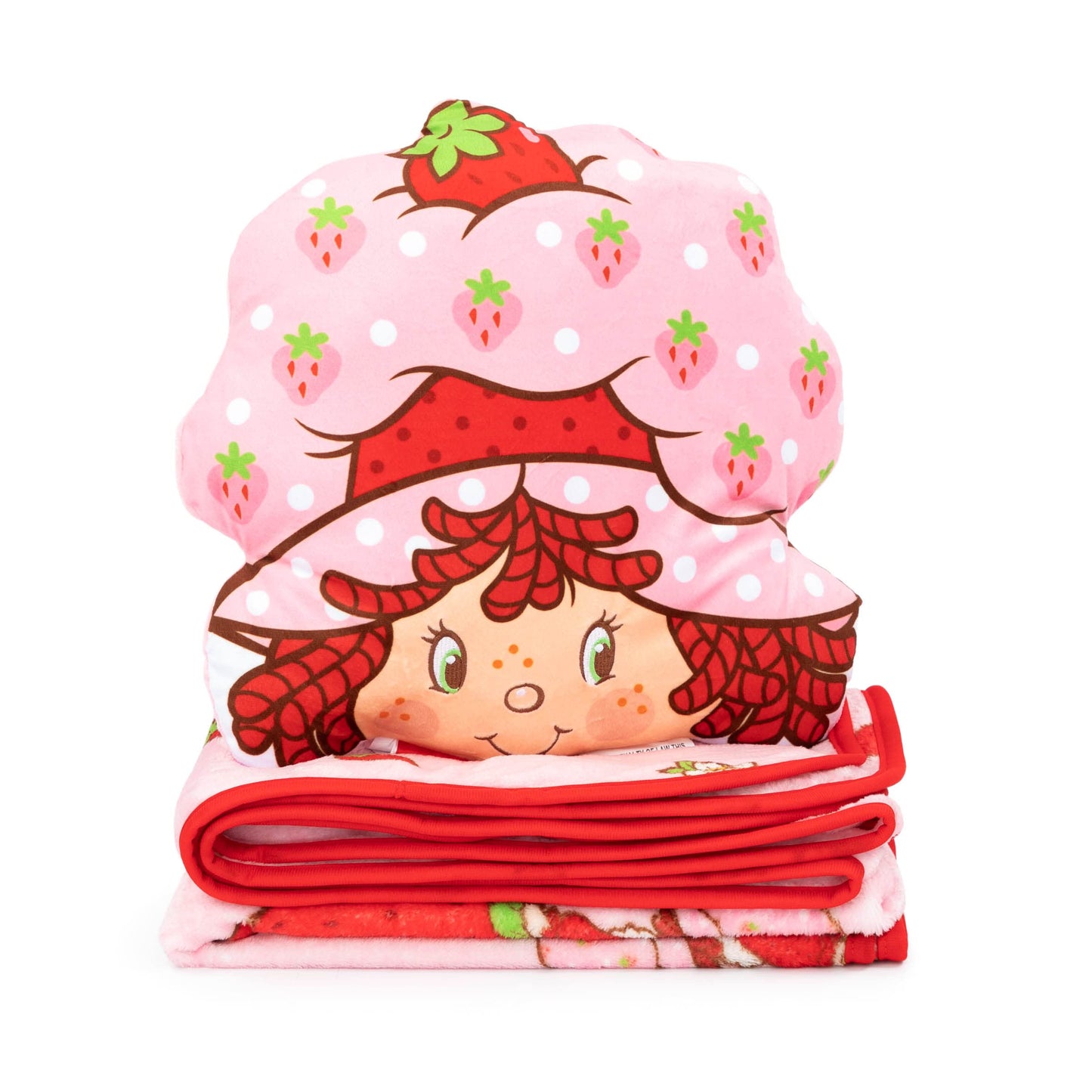 Jay Franco Strawberry Shortcake Fleece Blanket and Pillow Set, 40 x 50 Inch, Kids Super Soft Cozy 2 Piece Travel Set, Machine Washable, Non-Toxic, Gift for Girls and Boys (Officially Licensed Product)