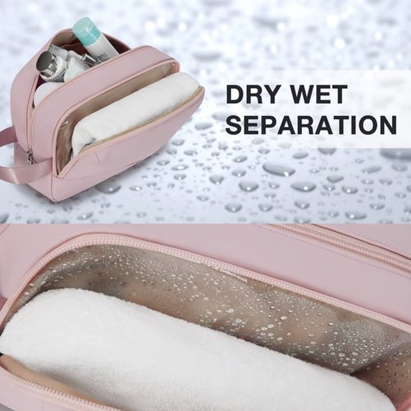 BAGSMART Toiletry Bag for Women, Cosmetic Makeup Bag Organizer, Travel Bag for Toiletries, Dopp Kit Water-resistant Shaving Bag for Accessories, Pink-M