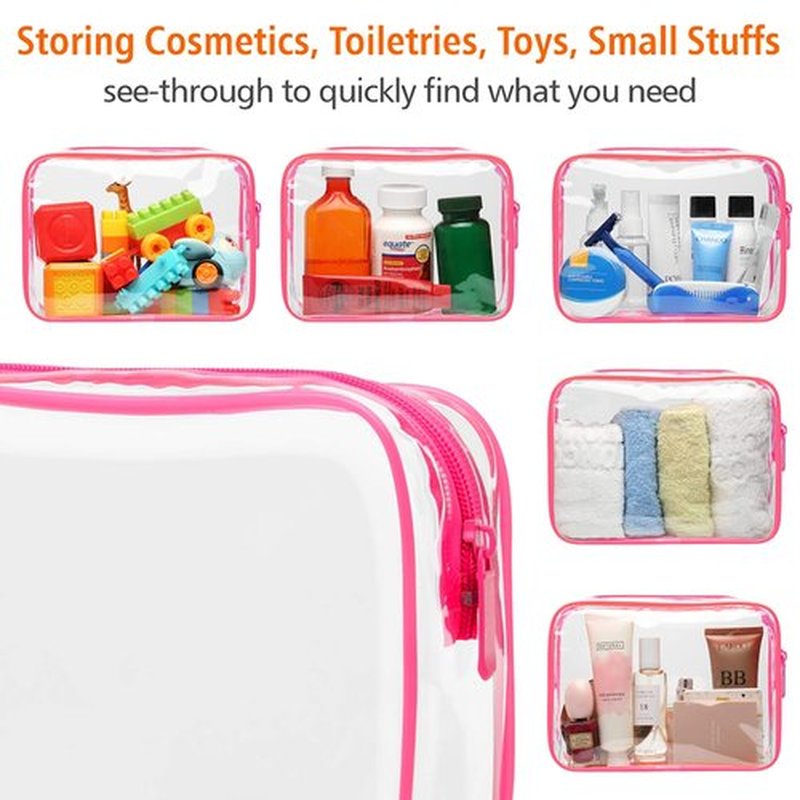 PACKISM TSA Approved Toiletry Bag - Peach Red Clear Makeup Bag, Suitable for Gifts, with Supporting Frame, Clear Toiletry Bag Perfect for Travel Essentials, Thick No Smell