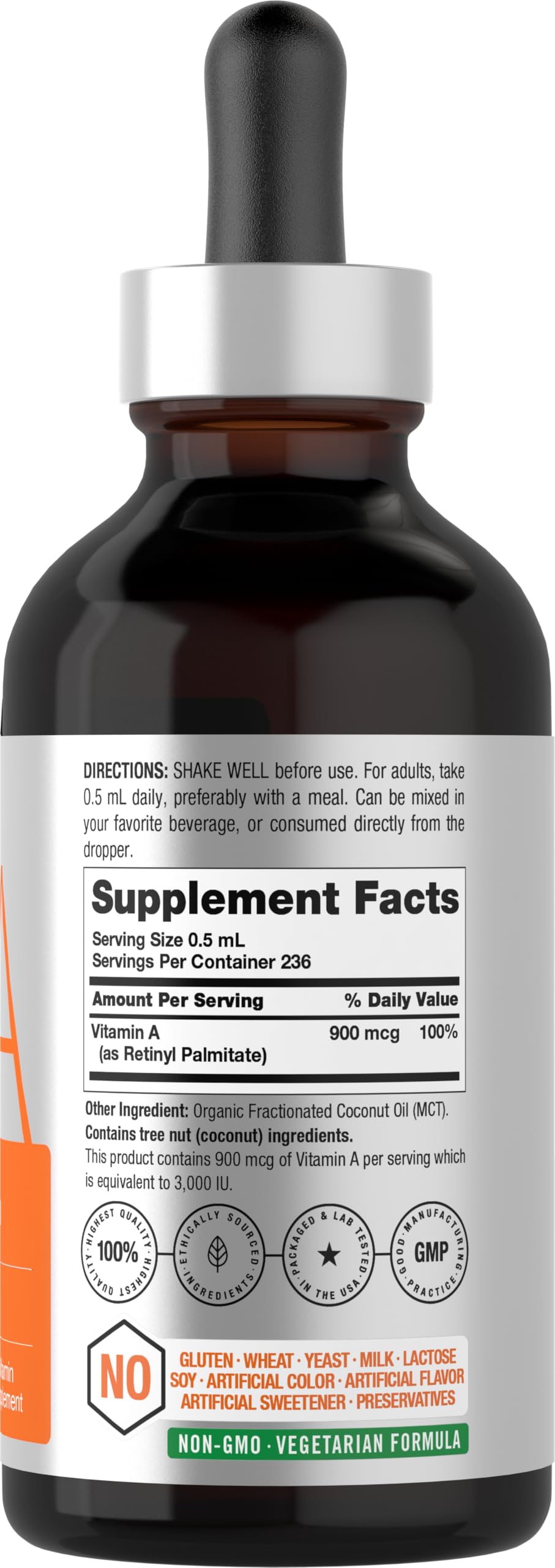Horbäach Vitamin A Liquid Drops | 4 fl oz | with Organic MCT Oil | Vegetarian, Non-GMO & Gluten Free Supplement
