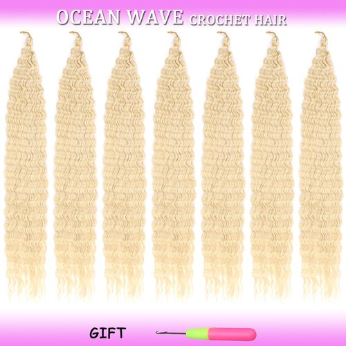 ZRQ 7 Packs Blonde Ocean Wave Crochet Hair 30 Inch Brown Long Deep Twist Crochet Hair For Beach Curl Braiding Hair, Curly Wavy Deep Wave Braiding Hair Extensions #613