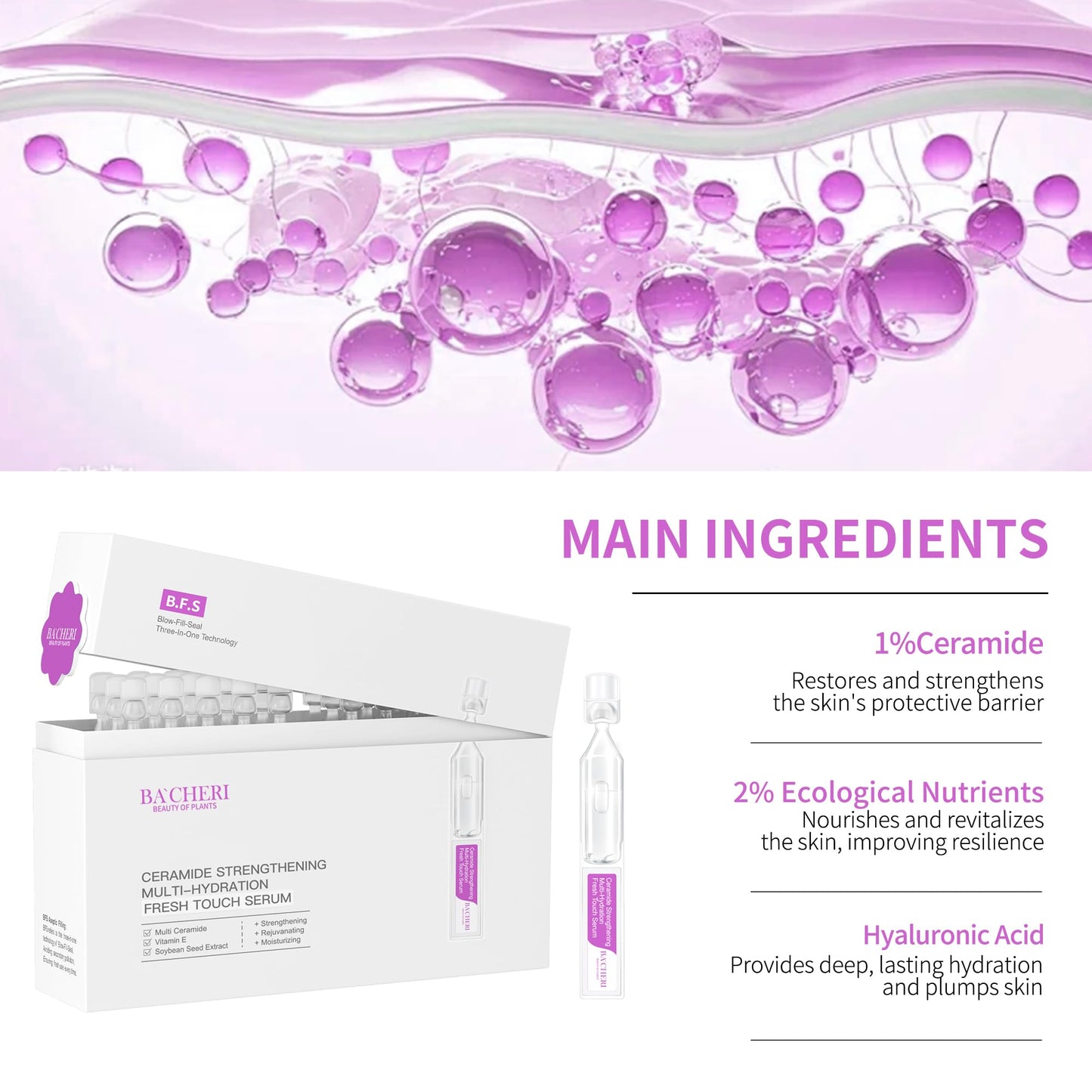 Ceramide Serum for Dry Sensitive Skin – Ceramide Complex with Hyaluronic Acid, Hydrates & Repairs Skin Barrier, Soothes Redness & Irritation, 1.8ml x 30 Ampoules