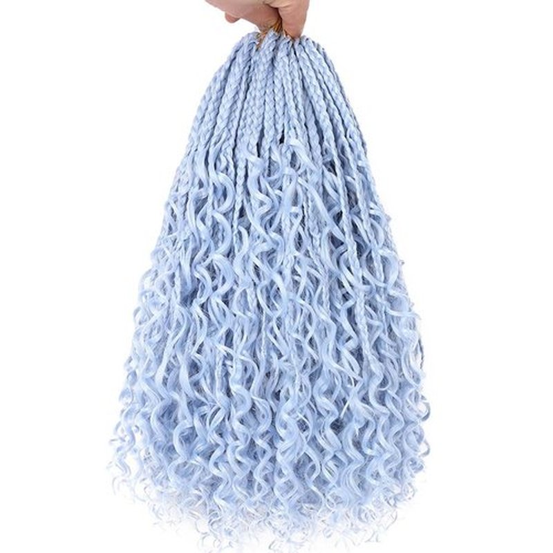 COOKOO 14 Inch Goddess Boho Box Braids Crochet Hair for Women 8 Packs Strands Synthetic Pre Looped Box Braids Curly Ends Knotless Ombre Braiding Hair (Light blue#)