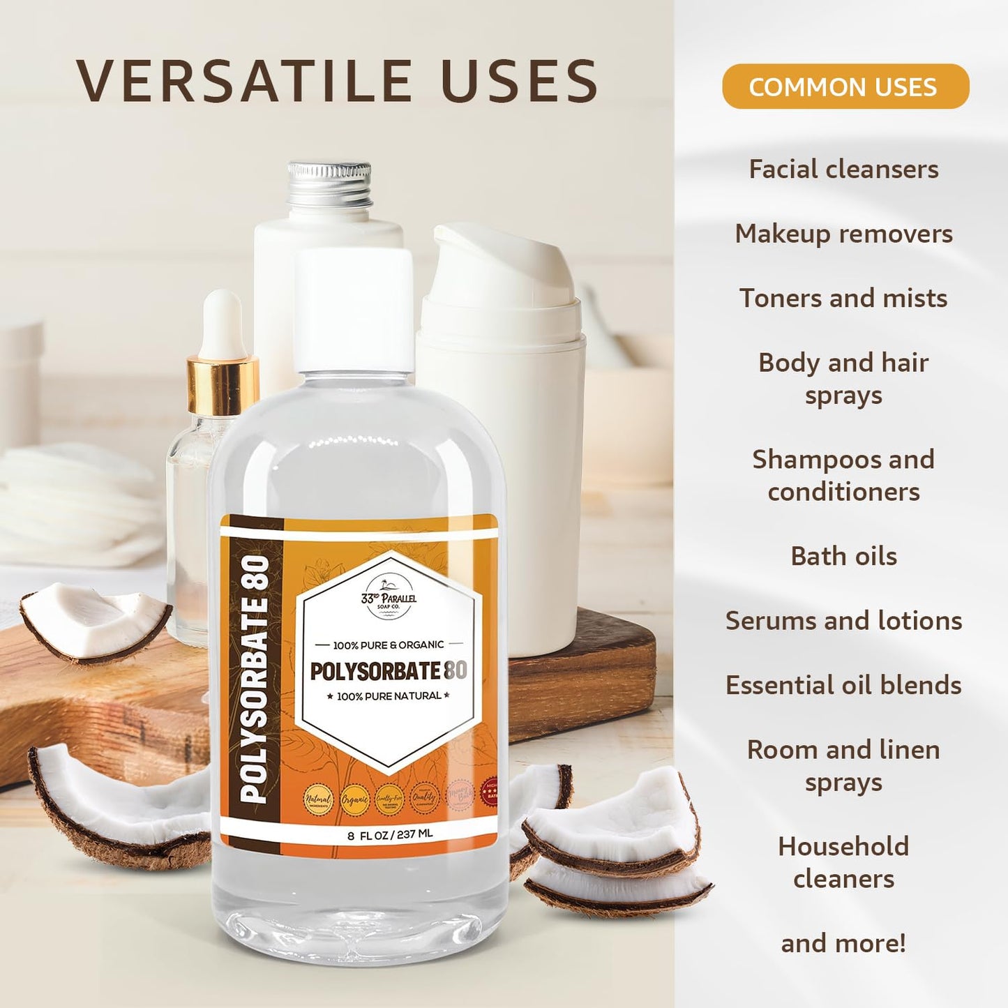 Polysorbate 80 (128oz / Gallon) | USP Grade - Tween 80 Natural Emulsifier & Solubilizer for Essential Oils, Fragrances, Lotions, Shampoos & Bath Product | Improves Clarity & Stability | 1 GALLON