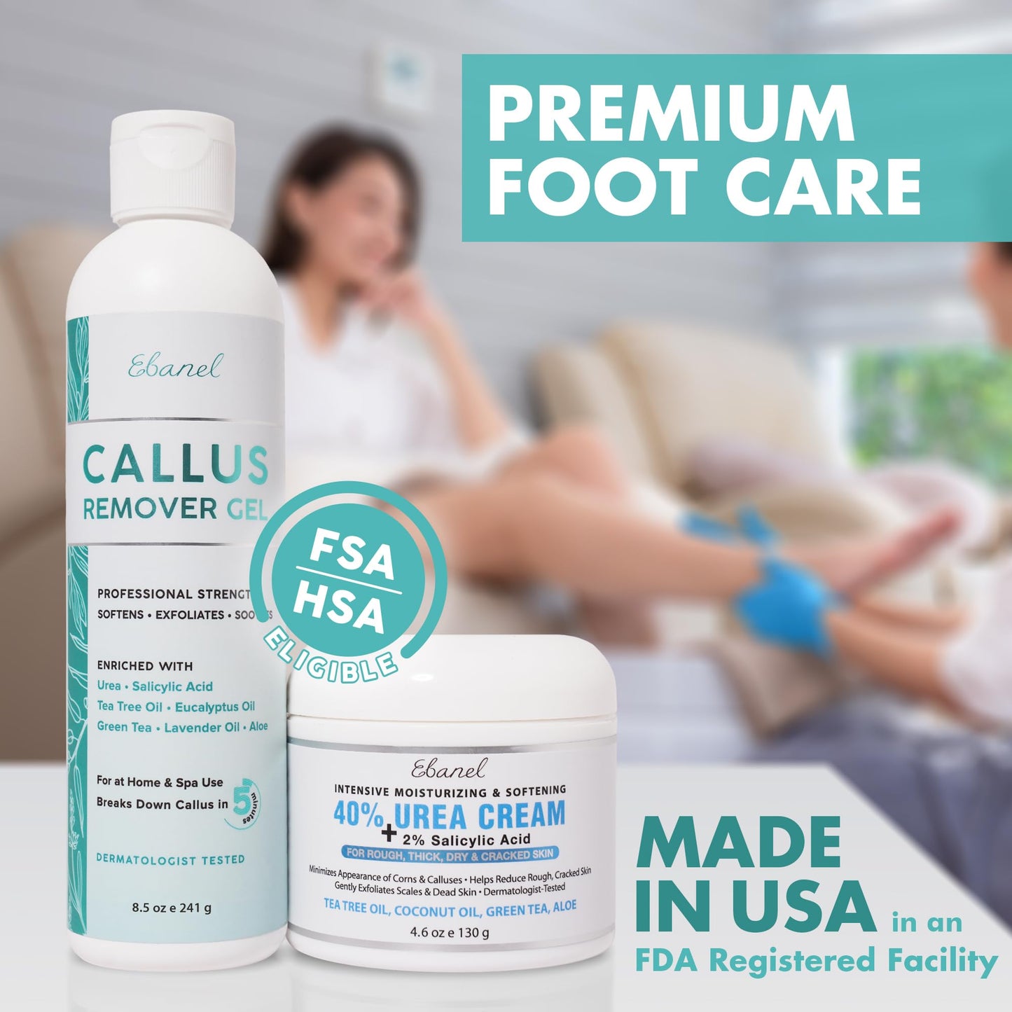 Ebanel Set of Salon Grade Callus Remover for Feet Gel + 40% Urea Foot Cream