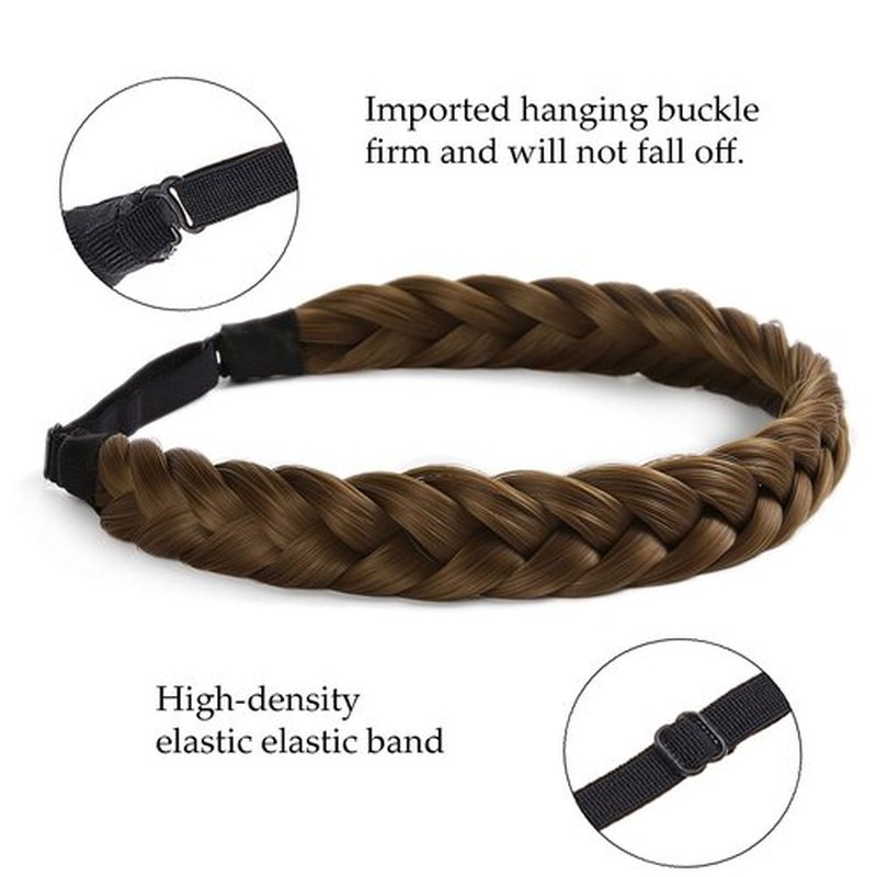 STHEJFB Braid Headband 2 3 Strands combinations Messy Wide Chunky Fluffy Elastic Stretch Hairpiece Braided Headband Women Girl Beauty accessory (Braid pioneer B)