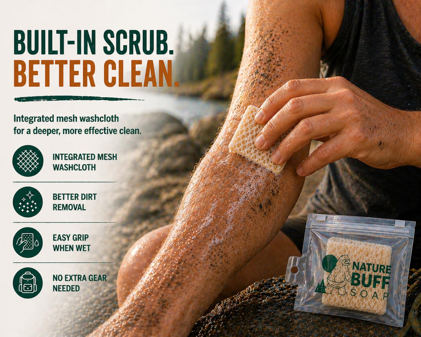 Nature Buff Camping 2-Pack Biodegradable 2 x 2 Inch Soap Unscented Travel-Sized Soap Bars -All-In-One Backpacking Essentials Outdoor Recreation Soap Bar and Washcloth