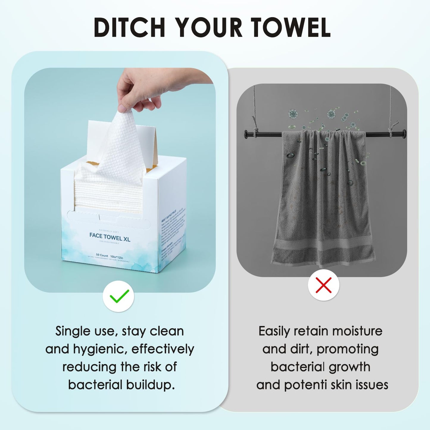 Yansyi Ultra-Thick Disposable Face Towels, 50 Count - 90g/m² Extra Large 10"x12" Cleansing & Makeup Remover Cloths, Ultra-Soft Biobased Fiber, Gentle for Sensitive Skin