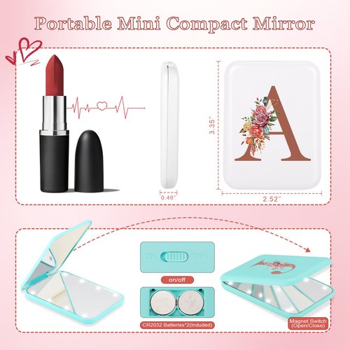 STINI Makeup Mirror - Makeup Mirror with Light, Compact Mirror, Small Pocket Mirror, Portable Makeup Mirror 1X/3X Magnification Compact LED Mirror Initial J