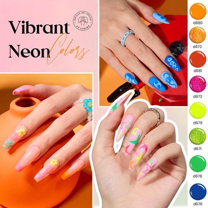 beetles Gel Polish Liner Nail Art Set, 50 Colors Reflective Glitter Pink Red Blue Green Silver Gel Polish Soak Off UV Built Thin Brush in Bottle Nail Design Polish Rainbow Nails