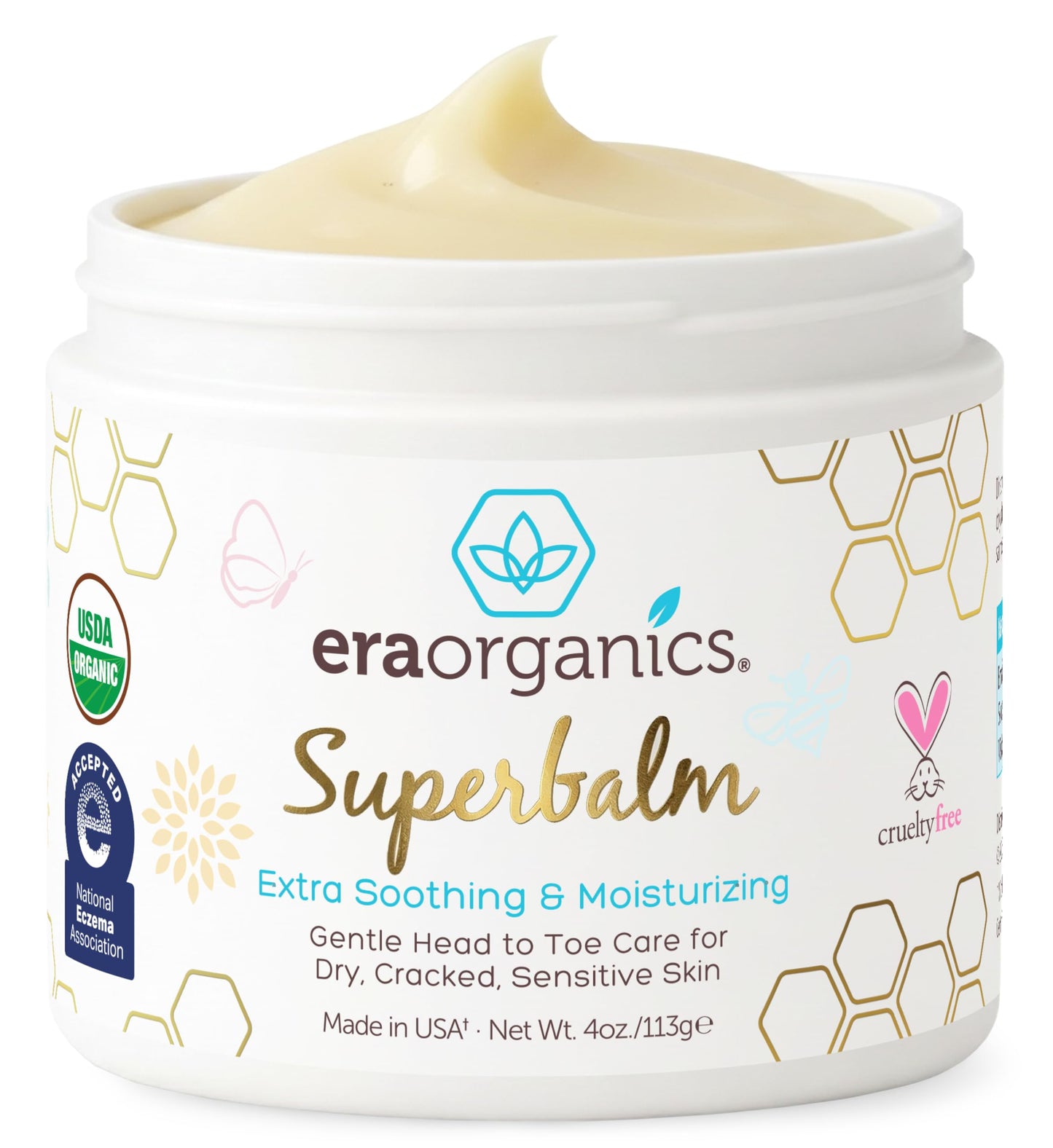 Era Organics Healing Ointment for Babies - USDA Certified Organic Natural Moisturizer Gentle on Sensitive Skin Prone To Baby Eczema, Cradle Cap (Infant Seborrheic Dermatitis), Rashes, Hives 4oz