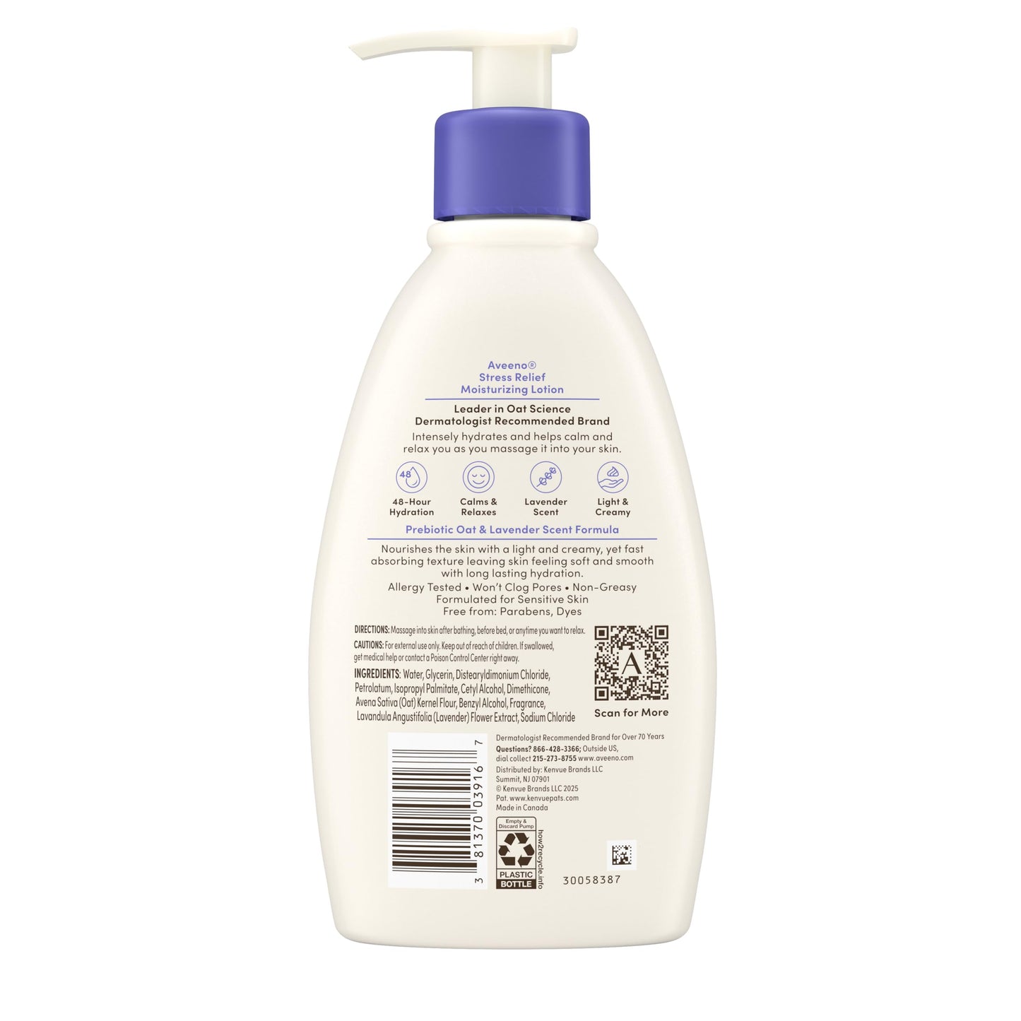 Aveeno Stress Relief Moisturizing Body Lotion with Lavender Scent, Natural Oatmeal to Calm & Relax, Non-Greasy Daily Stress Relief Lotion, 12 fl. oz