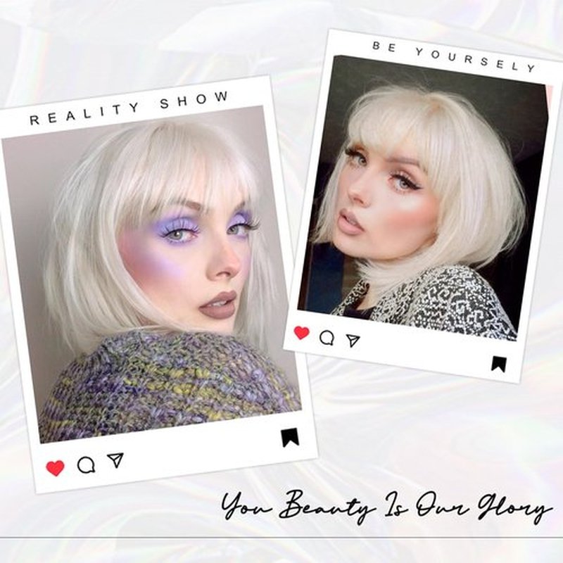Platinum Blonde Bob Wigs - 12'' Short 613 Bob Wigs for Women Platinum Blonde Bob Wig With Bangs Super Soft and Easy to Wear Straight Bob Wig, Colorful Synthetic Wig for Daily, Cosplay, Halloween