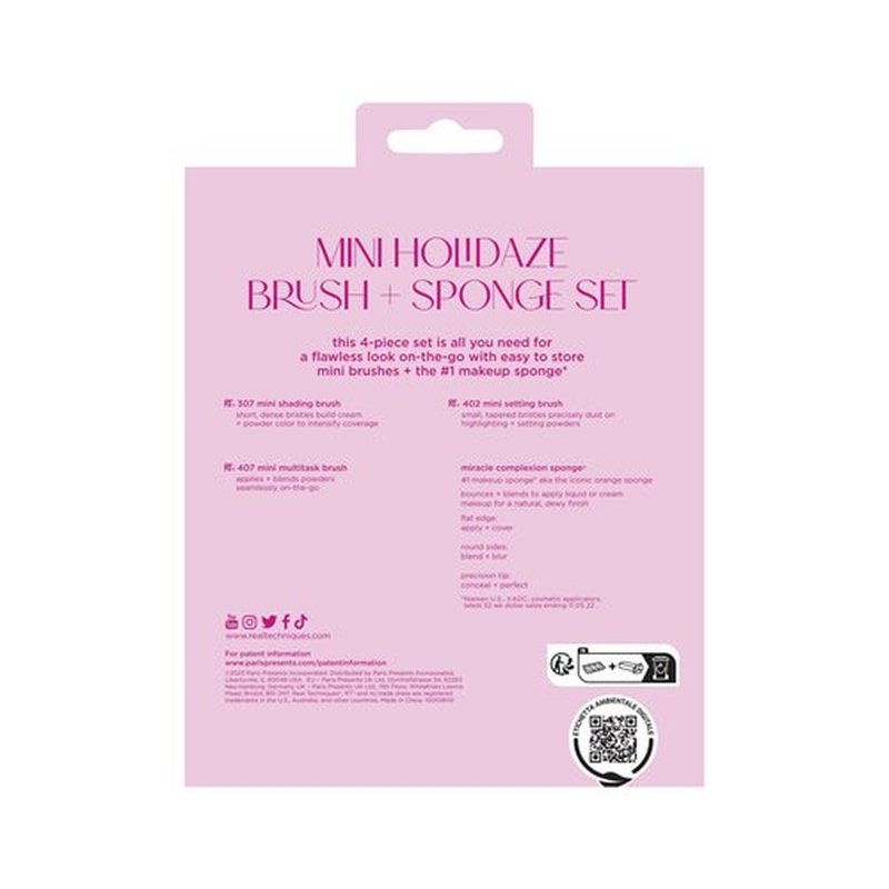 Real Techniques Limited Edition Mini Holidaze Brush + Sponge Kit, Makeup Brush & Makeup Blending Sponge Set, For Foundation, Powder, & Eyeshadow, Travel Makeup Tools, 4 Piece Gift Set
