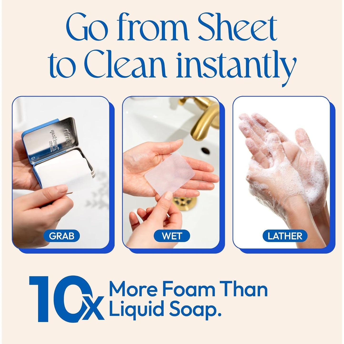 FOMIN - Paper Soap Sheets for Traveling - 300 Unscented Portable Hand Soap Sheets for Travel in Tin - Dissolvable Mini Portable Travel Soap Sheet for Hand Washing, Camping and Hiking